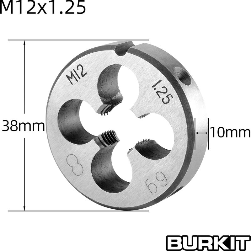Burkit M12 X 1.25 Tap and Die Set Right Hand, M12 x 1.25 Machine Thread Tap and Round Die - Image 3